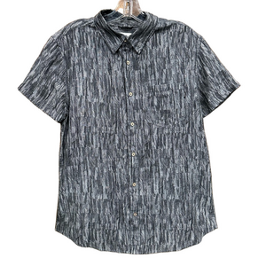 TenTree mens button down shirt grey print hemptencel blend short sleeve Medium